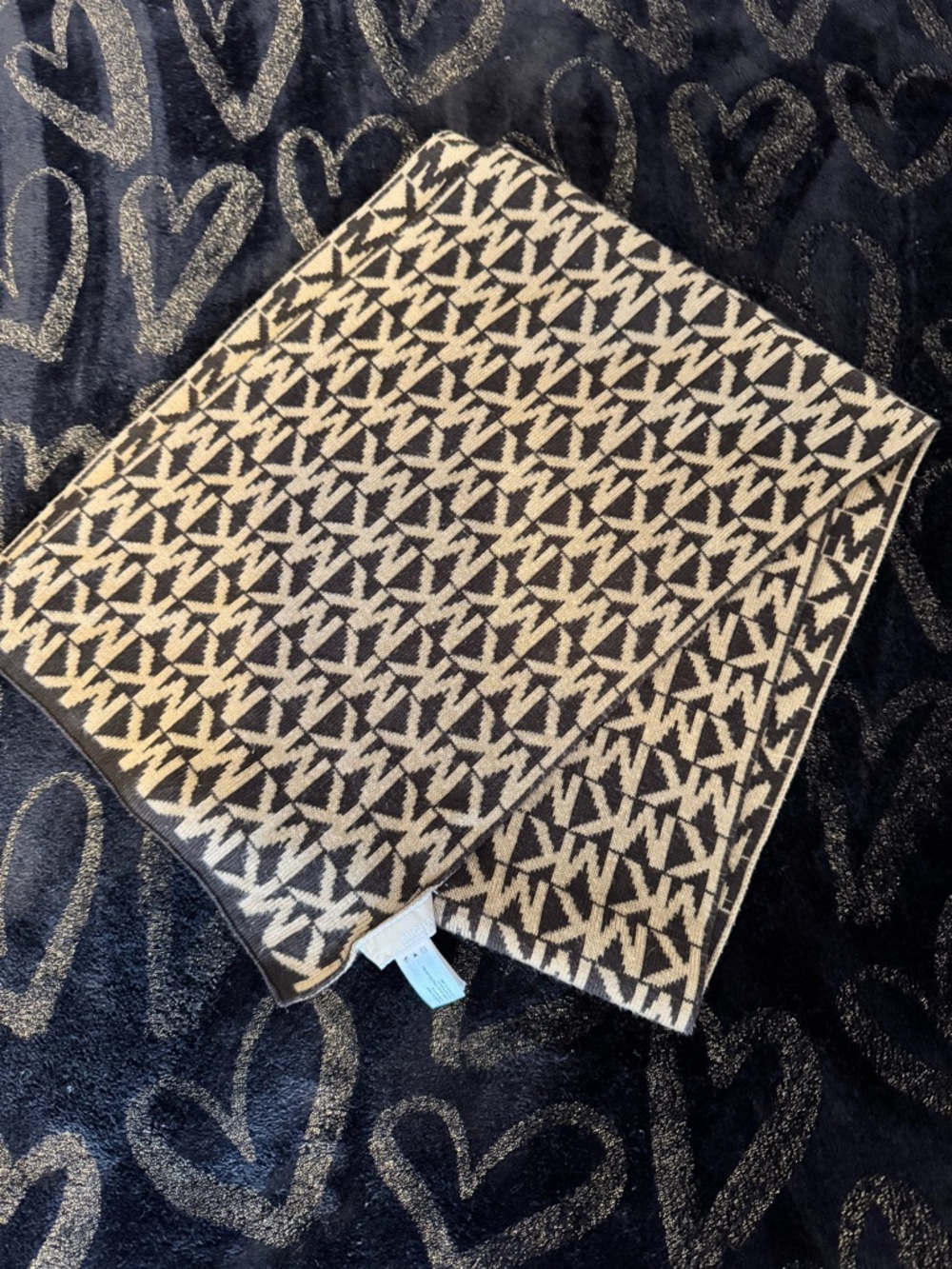 Michael Kors Black & Cream MK Logo Jacquard Scarf